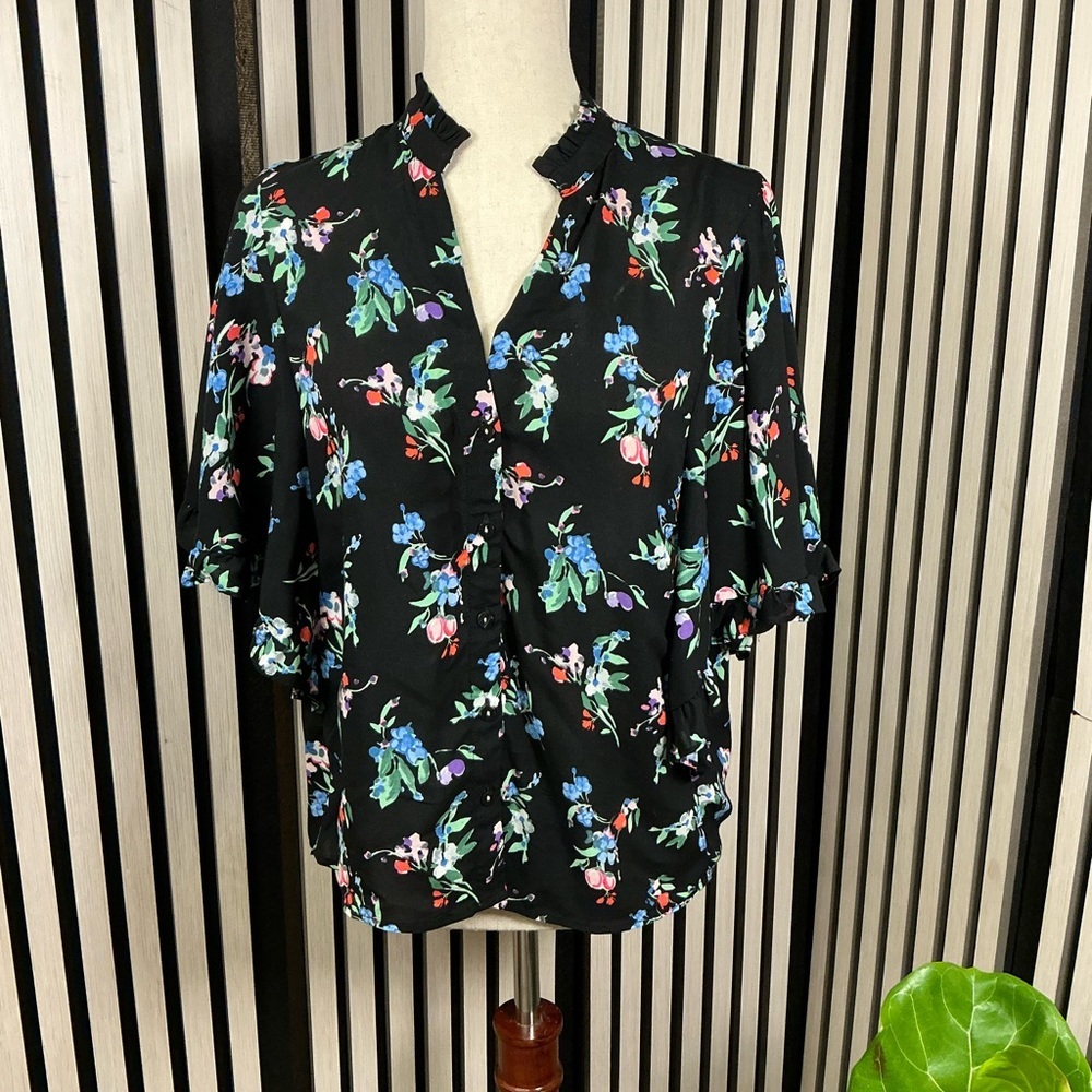 Maeve ANTHROPOLOGIE Black Floral Top, Sz S